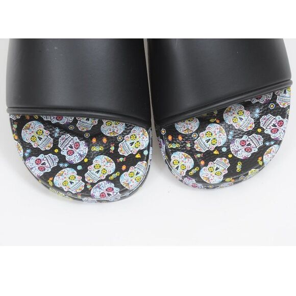 Sugar Skull Dia De Los Muertos Women's Slide Sandal Summer Beach Shoes Goth - Picture 5 of 6